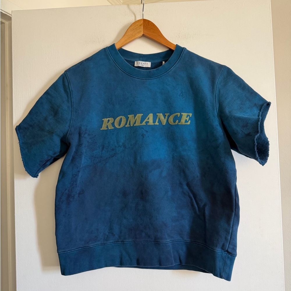 Sandro Paris Blue Tie Dye 'Romance' Terry Cloth Short Sleeve Crewneck Top - Picture 1 of 6